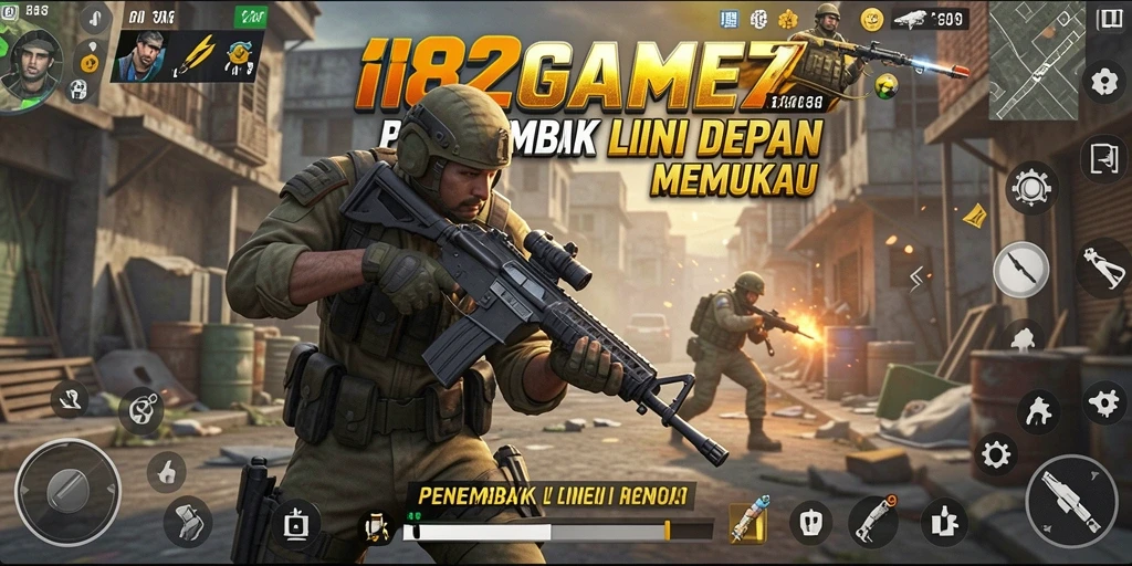 Screenshot utama menunjukkan aksi tempur yang mendebarkan di 182GAME.
