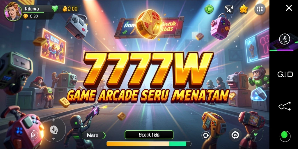 Screenshot utama 7777W menampilkan gameplay arcade yang seru.