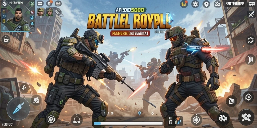Screenshot gameplay API5000 yang menampilkan pertempuran seru Battle Royale.