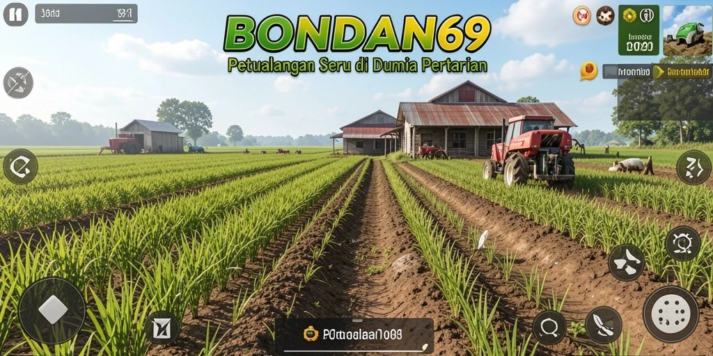 Tangkapan layar dari gameplay BONDAN69 menampilkan ladang hijau yang subur.