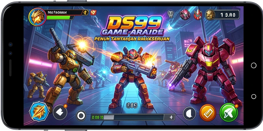Tampilan gameplay DS99 dengan grafis penuh warna dan aksi seru.