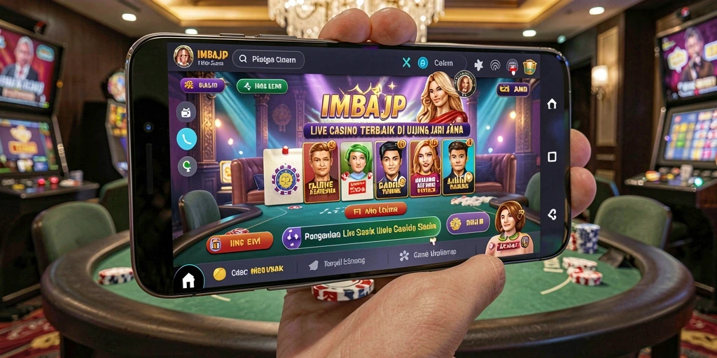 Screenshot menunjukkan dealer langsung bermain di meja permainan IMBAJP.