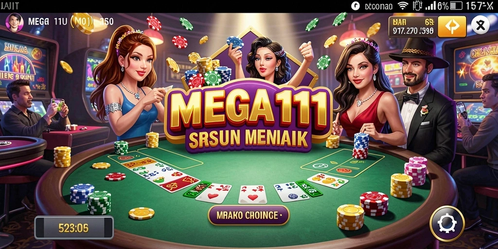 Tampilan menarik gameplay MEGA111 yang menggugah selera kasino.