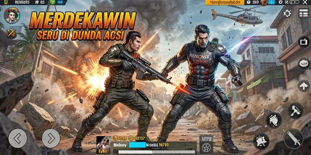 Screenshot menunjukkan aksi pertarungan seru dalam MERDEKAWIN.