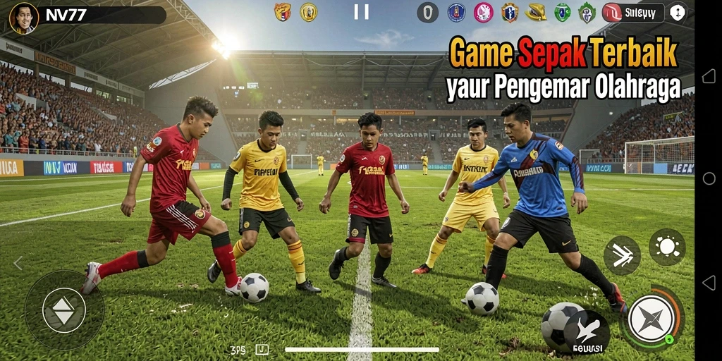 Gameplay NV77 yang mendebarkan dan penuh aksi sepak bola.