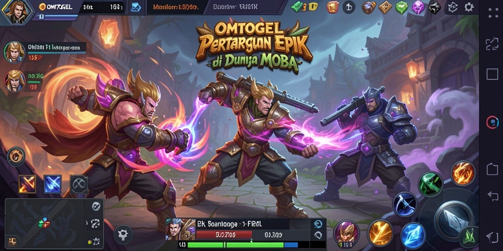 Screenshot gameplay OMTOGEL dengan pertarungan seru antar tim.