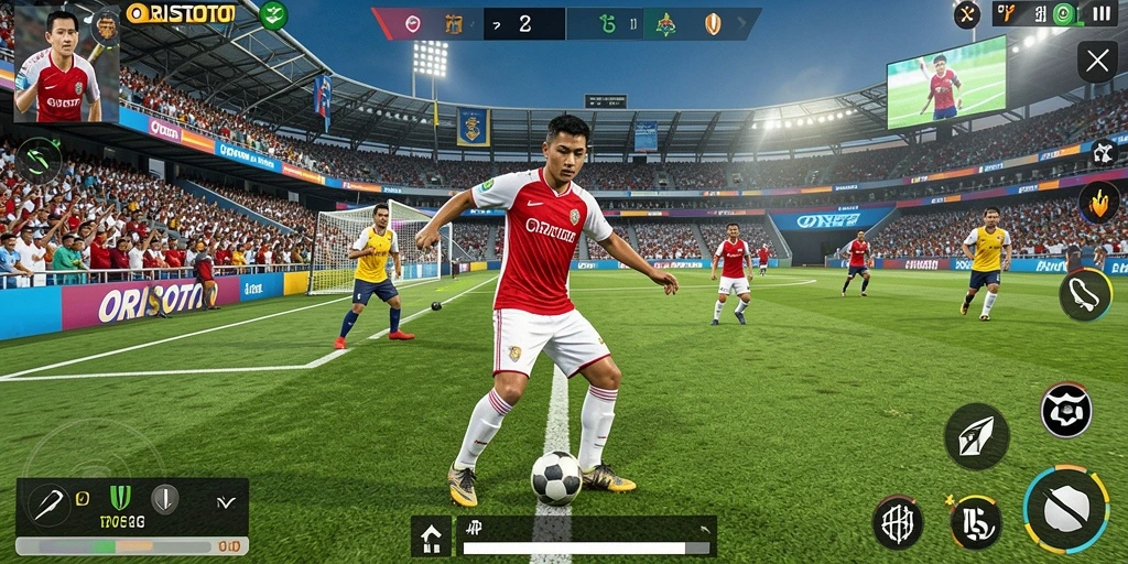 Screenshot ORISTOTO menampilkan aksi seru dalam permainan olahraga.