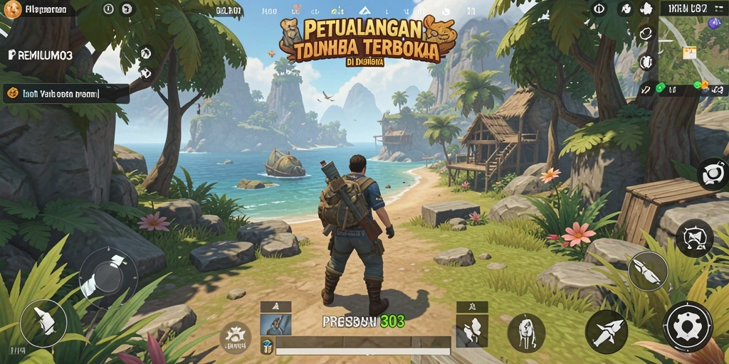 Screenshot menunjukkan dunia terbuka yang luas dan beragam di PREMIUM303.