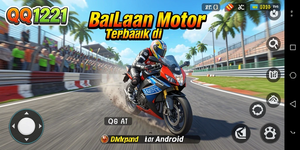 Tampilan gameplay QQ1221 dengan balapan motor seru.